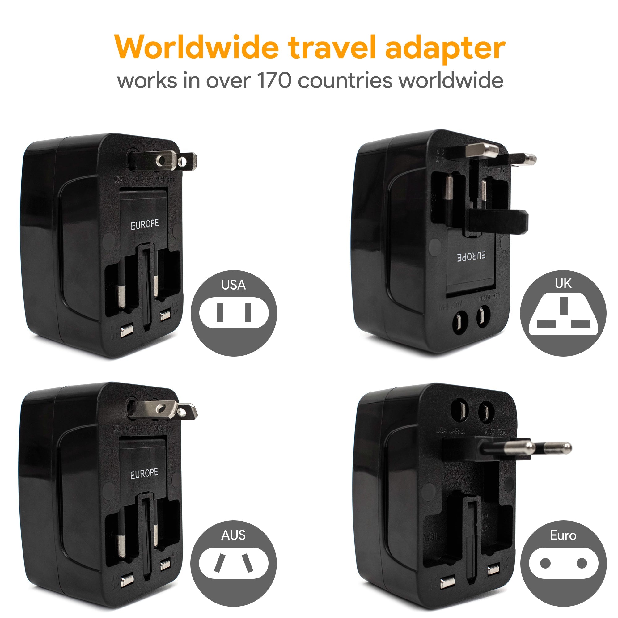 International Travel Adapter with USB Ports