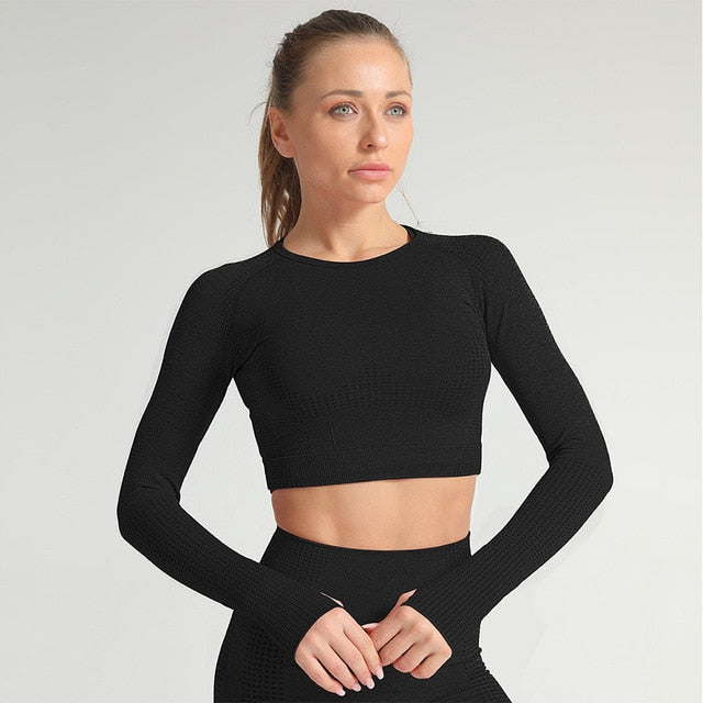Women Long Sleeve Crop Tops Workout Sportswear