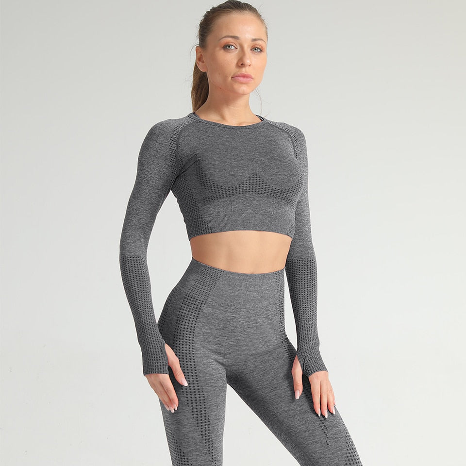 Women Long Sleeve Crop Tops Workout Sportswear